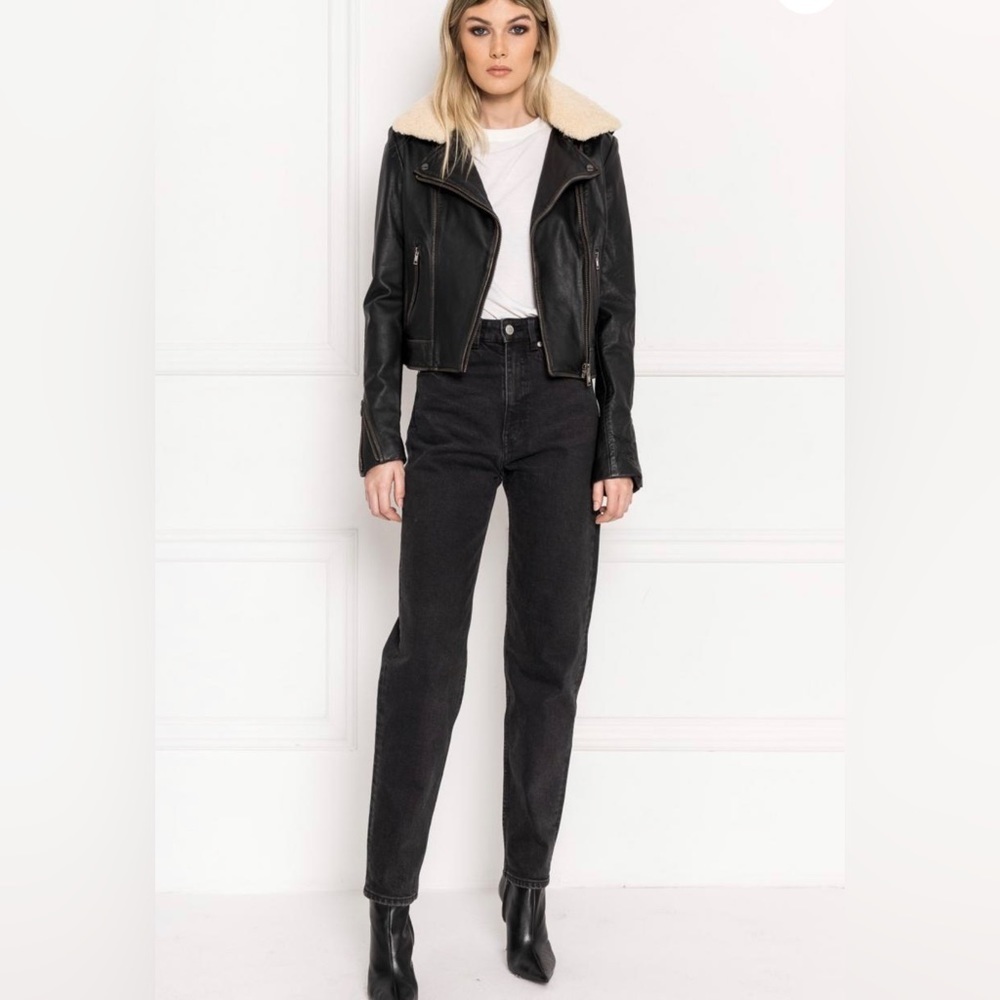Michael Kors Jacket 100% Genuine Leather Aviator Zipped Jacket Sherpa Collar A1 - Picture 2 of 10
